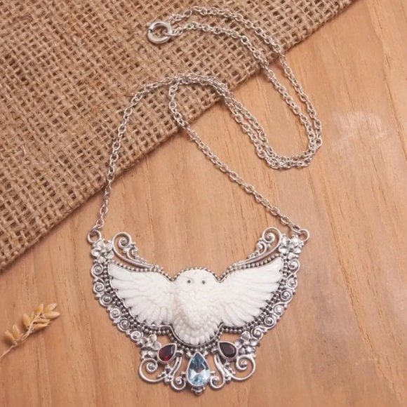 OWL Spirit of Wisdom Open Wing Silver Tone Statement Pendant & Necklace NEW - Picture 9 of 15